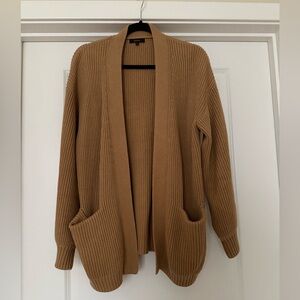 Quince Camel Ribbed Open-Front Cardigan